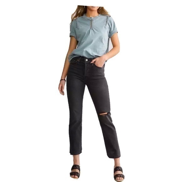 NWT Levi’s Ripped Jeans NEW High Rise Wedgie Straight Button Fly sz 20W 24W $80 - Picture 1 of 9